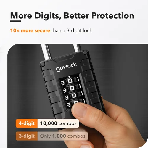 Vista 7 de Candado de combinación de grillete largo de 2.76 pulgadas Candado de 4 dígitos para casillero de gimnasio, armarios, cajas de herramientas, Negro