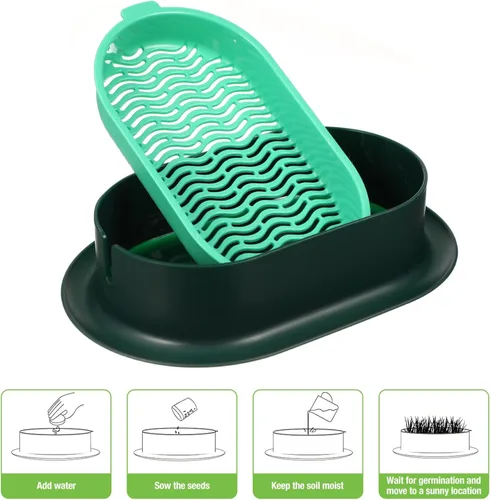 Vista 6 de Kit de cultivo de hierba para gatos, maceta hidropónica, bandeja hidropónica, kit de jardín, caja de plantación para interiores, 3 piezas