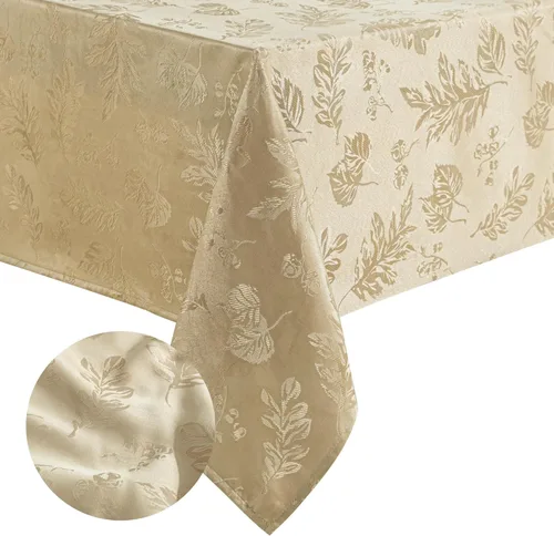 Vista 8 de Elrene Home Fashions. - Elegante mantel de damasco, diseño de hojas tejidas.