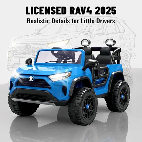 Vista 2 de Toyota RAV4 - Auto de paseo de 24 V con licencia 4WD Motores de 4 × 200 W para césped y grava, 5.1 MPH, control remoto, suspensión de 4 ruedas Azul
