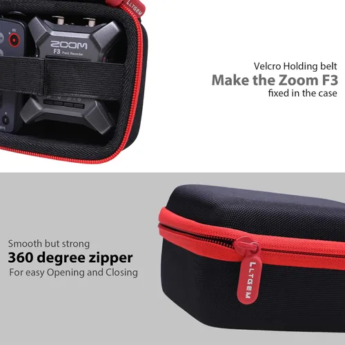 Vista 7 de LTGEM - Funda rígida de EVA para grabadora de campo profesional Zoom F3, bolsa de almacenamiento protectora de viaje