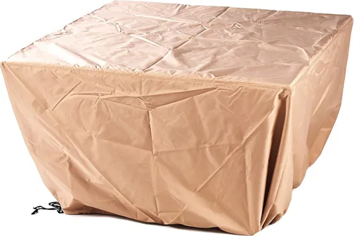 Vista 9 de Mesa cuadrada de aluminio para fogata de propano de 42 x 42 pulgadas con cuentas de vidrio, dos tapas, tapa, 57,000 BTU en acabado blanco