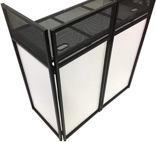 Vista 7 de DJ Event Facade White/Black Scrim Metal Frame Booth + 20" x 40" Flat Table Top Includes Both White and Black Panels + Carrying Cases!