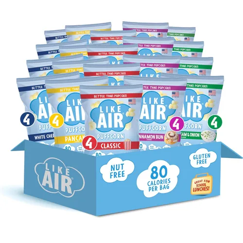 Like Air Puffcorn - Paquete de 5 sabores variados (14 g, paquete de 20) - Snacks de porción única, 80 calorías, sin gluten, kosher, maíz sin OMG,