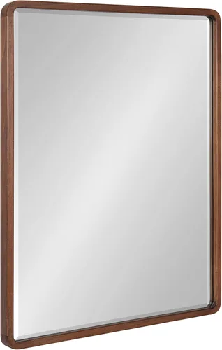 Vista 10 de Kate and Laurel McLean - Espejo de pared rectangular redondo de madera para decoración del hogar de mediados de siglo, 24 x 30, natural