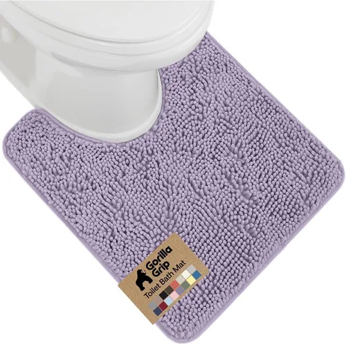 Vista 45 de Gorilla Grip - Tapete de baño afelpado, absorbente, peludo, de felpilla, para base de inodoro cuadrada, reverso de goma, suave, de microfibra, claro