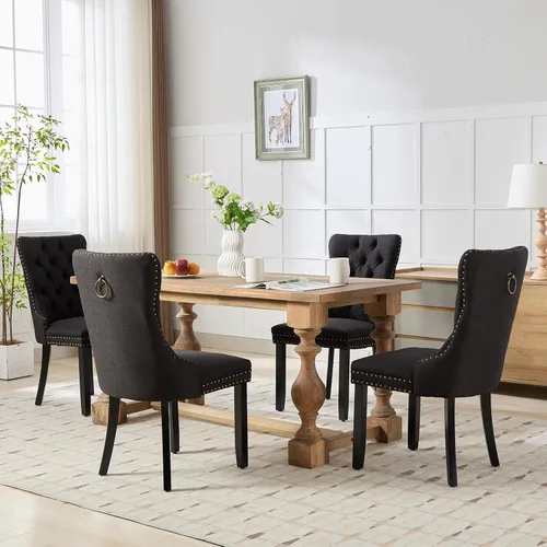 Vista 46 de ODUSE-DAILY - Juego de 2 sillas de cocina y comedor de terciopelo beige, con capitoné, tapizadas en terciopelo, estructura de madera maciza