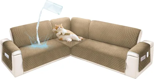 Vista 12 de Fundas de sofá seccional para perros 100% impermeables, funda de sofá en forma de L para esquinas, de terciopelo, lavable, antideslizante