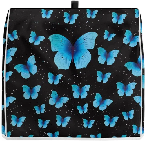 Vista 3 de Veniyate Cubierta de mezclador de ayuda de cocina con estampado de mariposas azules, a prueba de polvo, con bolsillos de almacenamiento