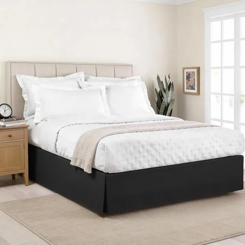 Vista 12 de Falda de cama a medida de hotel de lujo, pliegues de caja, caída de 14 pulgadas, tamaño individual, color blanco