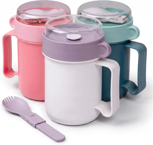 Vista 10 de MATICAN Taza de sopa para microondas con tapa, recipiente para sopa con tapa para fideos ramen, sopa, bebidas, apto para microondas, incluye Gris