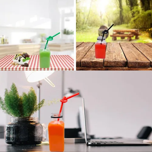 Vista 5 de 8 botellas de plástico de 8 onzas, recipientes reutilizables para bebidas a granel para jugo, leche y otras bebidas, tapa blanca
