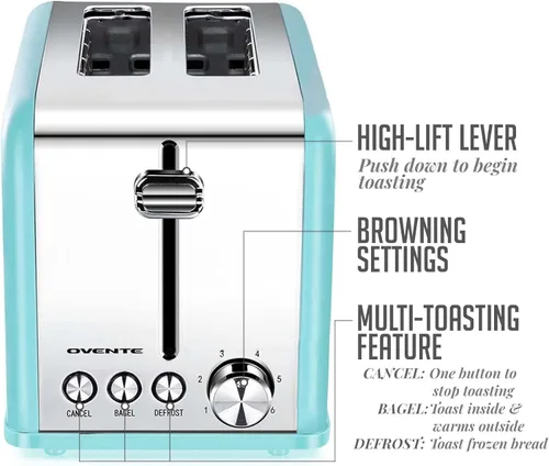 Vista 4 de OVENTE Electric Toaster Machine with 6-Shade Browning Selector Setting, Compact Design and Removable Crumb Tray, 700W Power Perfect for Toasting
