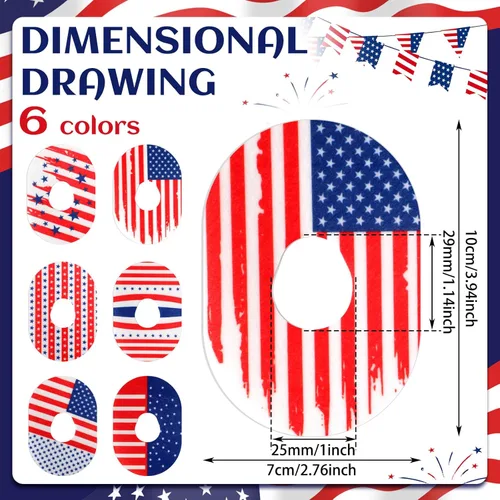 Vista 2 de Mixweer 24 parches adhesivos compatibles con Dexcom G7 cinta adhesiva precortada a prueba de sudor con bandera de EE. UU., parches de sensor CGM