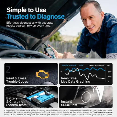 Vista 2 de BLCKTEC 440 Herramienta de diagnóstico Bluetooth OBD2 Escáner - Lector y escáner de código de coche - Viene con datos en vivo - Prueba del sistema