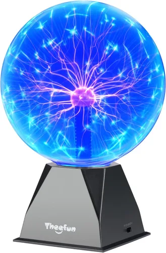 Theefun Bola de plasma azul: globo de plasma enorme de 8 pulgadas, regalos de cumpleaños, lámpara de bola de plasma sensible al tacto y al sonido,