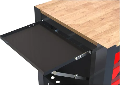 Vista 4 de Carro de herramientas rodante de 4 cajones, caja de herramientas con ruedas y parte superior de madera, carrito de almacenamiento de herramientas