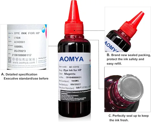 Vista 2 de Aomya - Kit de recarga de tinta de 100ml para cartuchos de impresora de inyección de tinta HP 67, 61, 65, 60, 62, 63, 910, 920, 901, 902, 932, 933