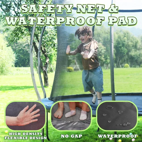 Vista 5 de ACWARM HOME Trampoline Outdoor 8/10/12/14FT Trampoline with Safety Net - Recreational Trampolines for Kids and Adults - Anti-Rust Coated Frame