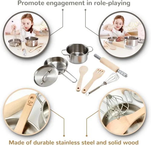 Vista 7 de Hape Chef's Choice - Kit de cocina de madera para niños, juego de accesorios de cocina y alimentos Multicolor