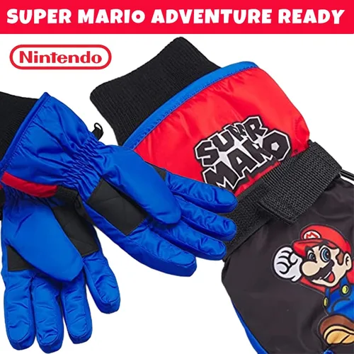 Vista 2 de Nintendo Guantes de esquí Mario Bros. Super Mario Bros. Guantes de esquí o mitones (2-7), talla 4-7, guantes de Mario
