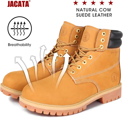 Vista 5 de Jacata Botas de Trabajo para Hombre de Cuero Resistente al Agua Bota de Trabajo de Suela de Goma Construcción Resistente al Aceite Botas