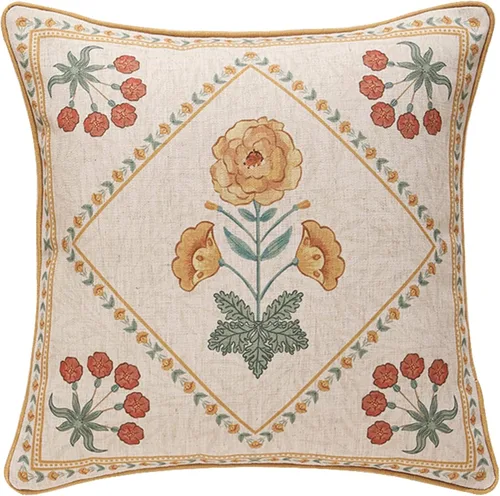 Vista 54 de patdrea Fundas de almohada de diseño floral vintage para sofá, fundas de almohada de lino marrón amarillo con patrón de pájaro y rosa, cojín