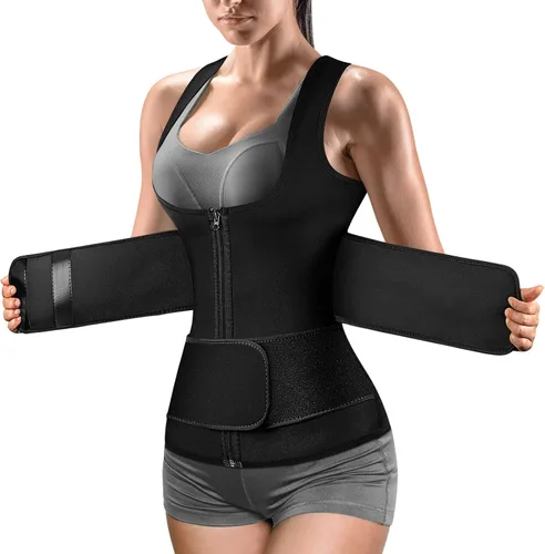 Cimkiz - Corsé de entrenamiento para cintura para mujer con efecto de sudoración corsé para entrenar con cierre de cremallera y cinturón ajustable