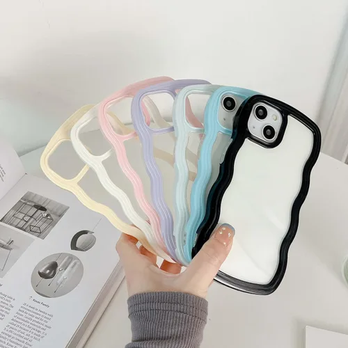 Vista 4 de UEEBAI Funda transparente con marco ondulado para iPhone 13 Pro Max de 6.7 pulgadas, funda de teléfono transparente y rizada, bonita funda ondulada