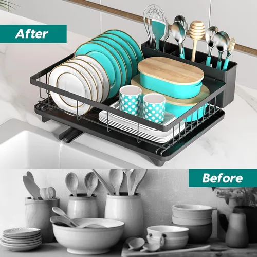 Vista 7 de MERRYBOX Escurridor de Platos que Ahorra Espacio, Estantes para Secar Platos para Encimera de Cocina, Estante de Secado de Cocina Resistente al