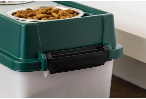 Vista 5 de IRIS Remington - Comedero elevado mediano de 13 libras/12 cuartos de galón con recipiente hermético de almacenamiento de alimentos para mascotas