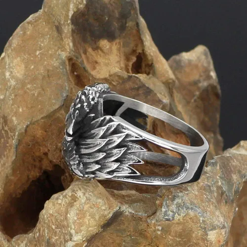 Vista 4 de GuoShuang Anillo de acero inoxidable Viking Men Odin Raven Huginn y Muninn con bolsa de regalo de Valknut