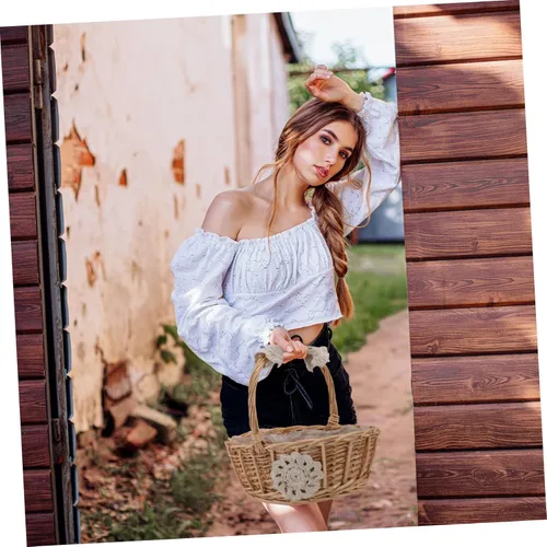 Vista 8 de Yardwe 1pc Rattan Flower Basket Storage Bins Baskets Flower Girl Baskets Seagrass Storage Baskets Rattan Basket Rattan Storage Baskets Egg Basket