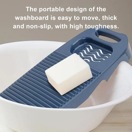 Vista 5 de Tabla de lavado de plástico, tabla de lavar el hogar, herramienta de limpieza manual de ropa para el hogar, dormitorio escolar (azul oscuro)