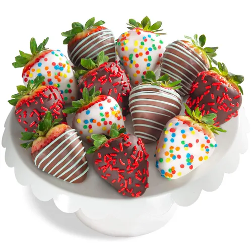 12 piezas de feliz cumpleaños fresas cubiertas de chocolate, Golden State Fruit