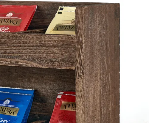 Vista 6 de Mkono Organizador de bolsas de té, soporte de almacenamiento para bolsas de té de madera de 2 capas, contenedor de té, estante de bolsitas de té