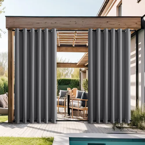 Vista 32 de NICETOWN - 2 paneles de cortinas para exteriores impermeables extra largas de 108 pulgadas para patio, resistentes al viento, con aislamiento