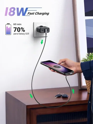 Vista 3 de UGREEN USB A to USB C Cable 90-Degree Fast Charging Cable, 1.6ft