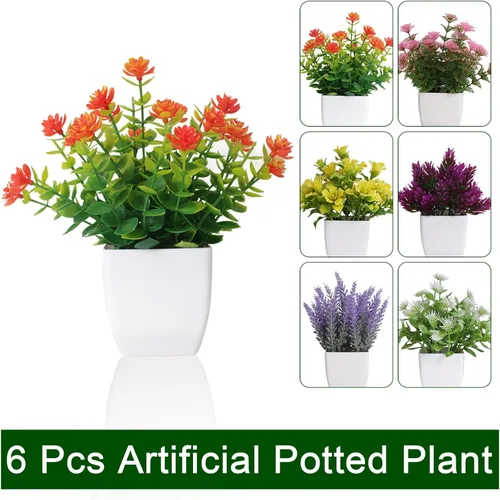 Vista 2 de 12pcs Artificial Potted Plants Flower Green Small Fake Potted Plant for House Office Bahtroom Tabletop Decoration