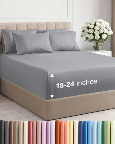 Vista 45 de Juego de sábanas de bolsillo extraprofundo, transpirables, refrescantes, suaves, de ajuste fácil y seguro, sin arrugas y cómodas, para hotel, 4
