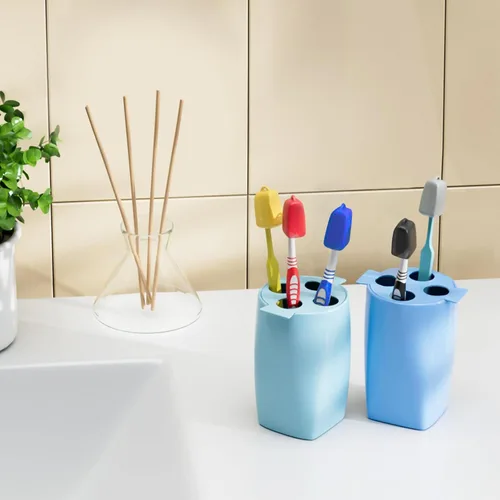 Vista 7 de Paquete de 5 fundas para cepillos de dientes, tapas de silicona para cepillos de dientes eléctricos y manuales, esenciales de viaje