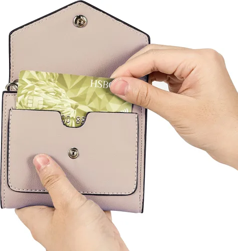 Vista 3 de Brosin - Cartera pequeña de cuero para mujer, con bloqueo RFID, soporte para tarjetas de crédito, monedero en miniatura de bolsillo