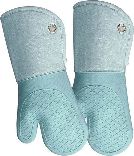 Vista 17 de Guantes profesionales de silicona para horno de microondas, un par, juego de guantes de cocina resistentes al calor con 500 grados, guantes