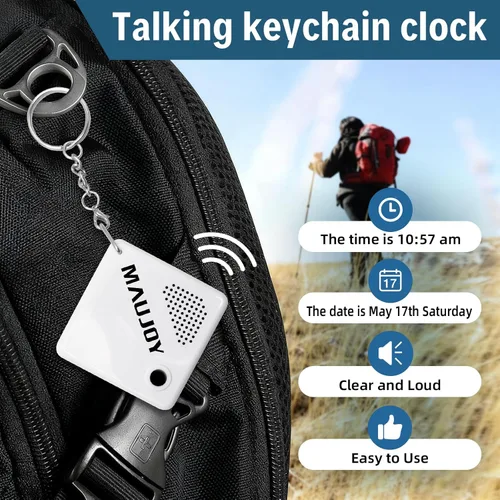Vista 2 de Talking Analog Watch & Talking Keychain Clock,Loud and Clear American English Voice Will Say The Alarm, Time, Date, The Best Choice for The Elderly