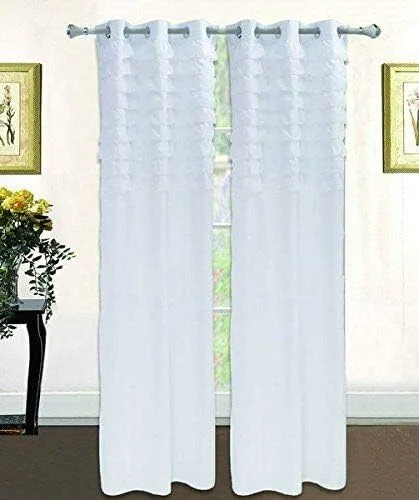Empire Home Juego de dos (2) paneles sólidos de cortina plisada con volantes para ventana, color blanco (63 pulgadas cortas)
