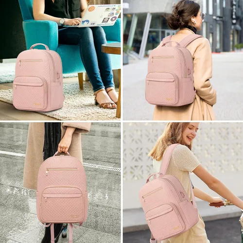 Vista 7 de mochila para laptop para mujer, Rosado, Casual