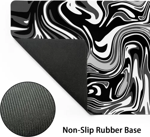 Vista 3 de Alfombrilla de mouse para juegos de remolino blanco y negro, XL, diseño fluido, gris mármol, tapete de mouse grande extendido, alfombrilla