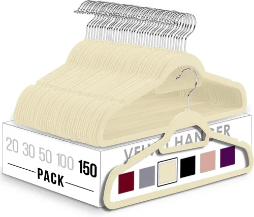 Vista 14 de Utopia Home Perchas de terciopelo de alta calidad, paquete de 20 – Percha antideslizante con barra de amarre – Perchas negras con gancho giratorio