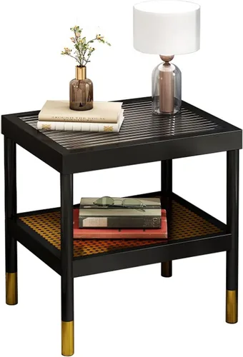 Mesa de Centro Small Side Table Glass & Metal End Table 2-Tier Night Stand with Storage Rack Nordic Simple Bedside Coffee Table for Living Room Tea