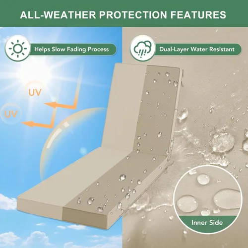 Vista 4 de Summsun Cojines para tumbonas para exteriores, impermeables, resistentes a la decoloración, almohadillas para tumbonas de patio con funda extraíble